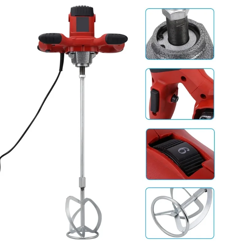 1pc Red 1500W Handheld 6-speed Electric Mixer for Stirring Mortar Paint Cement Grout AC