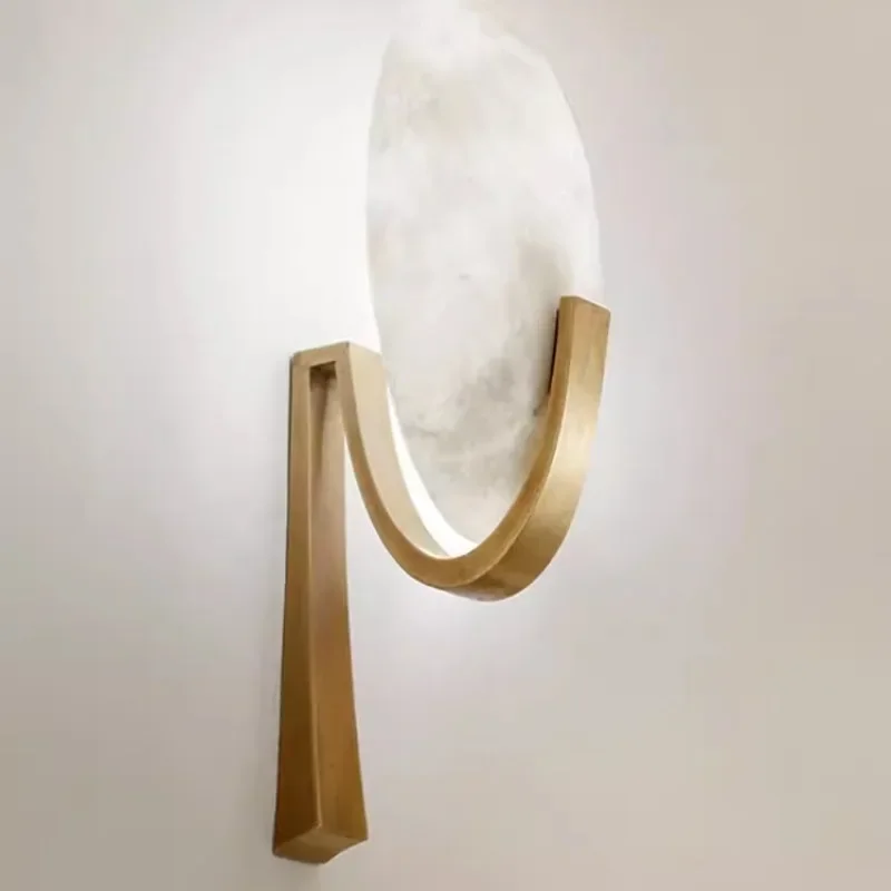 Nordic Luxury Copper Marble Wall Sconce Postmodern Natural Stone Wall Lamp Living Room Corridor Bedroom Bedside Hardwired Lights