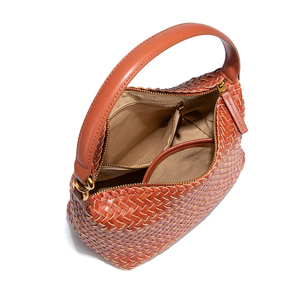 Small Shoulder Bag For Women Hand Woven Hobo Handbag Crescent Underarm Crossbody Purse Vegan Leather Fashion Daily Commute Beach