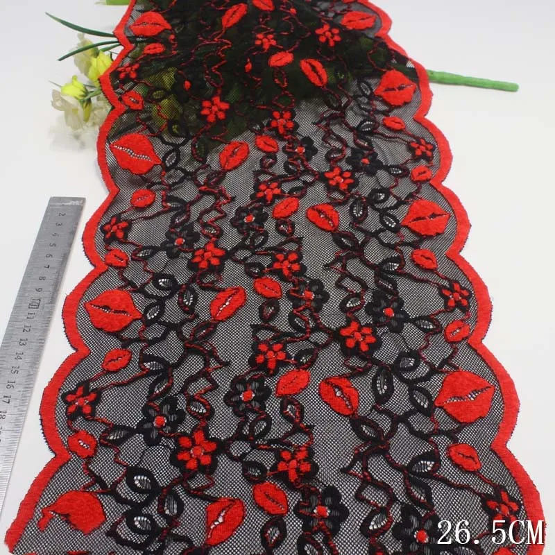 

40Yards Red Black Lips Elastic Lace For Clothing Accessories Dress Sewing Applique Costume Lace Fabric Wedding 26.5cm