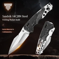TRIVISA Axis Folding Pocket Knife for Men,Outdoor Knife with Clip，14C28N Steel Camping Blade,Ti & G10 Handle，Brass gasket
