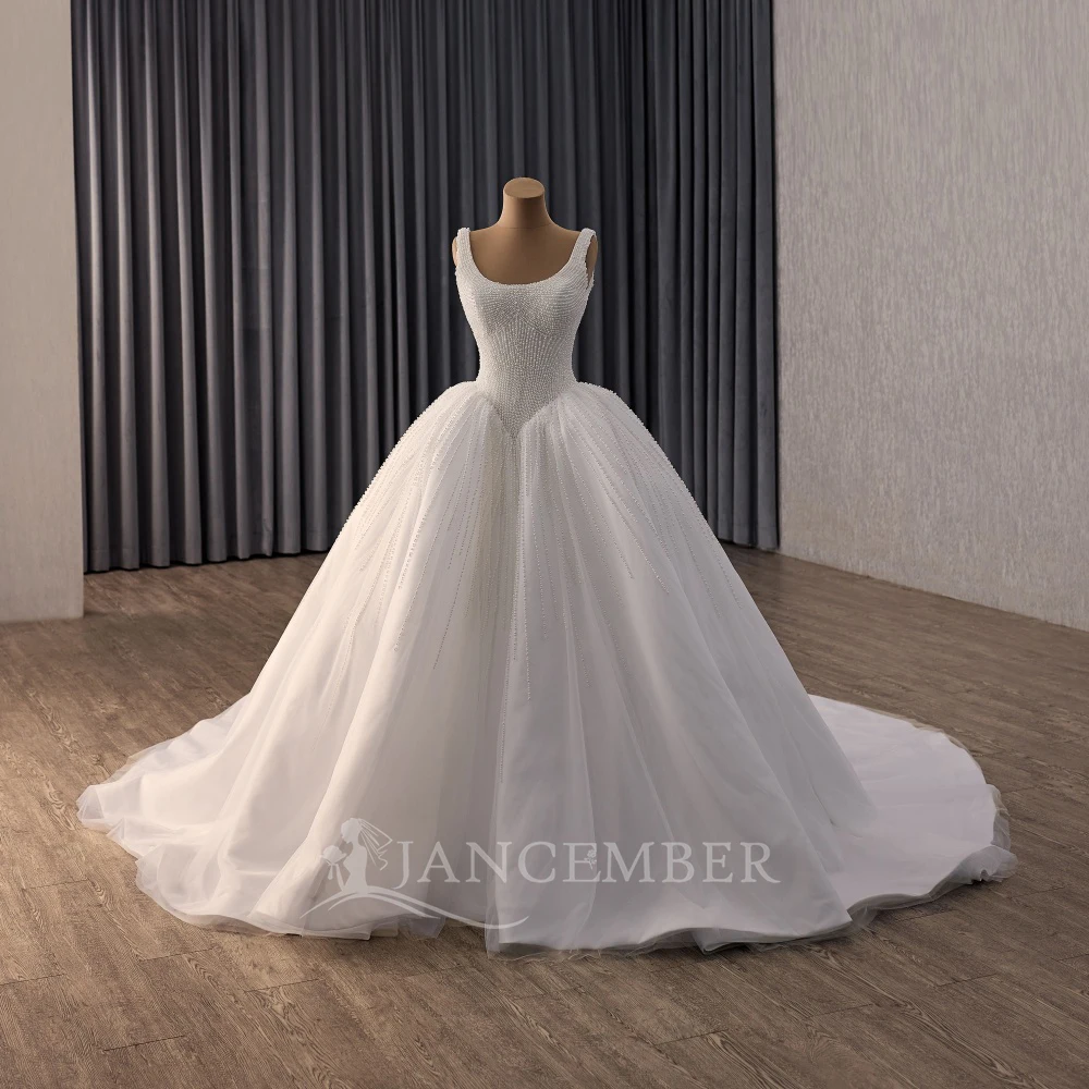 

Бальное платье Свадебные платья для женщин Невеста Индивидуальные бретельки с жемчугом и бисером Свадебные платья со шлейфом robe de mariée