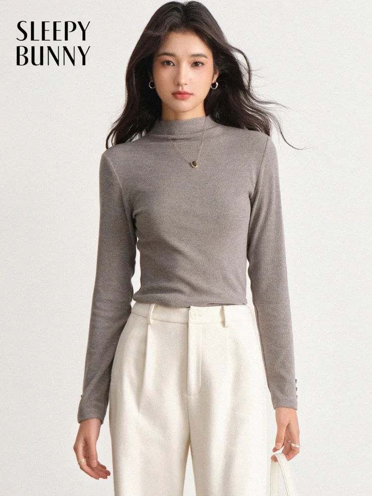 

Soft Brushed Mock Neck T-Shirt Women Lady Slim Fit Long Sleeve Tee Warm Stretch Base Layer Essential Inner Top Winter Daily Wear