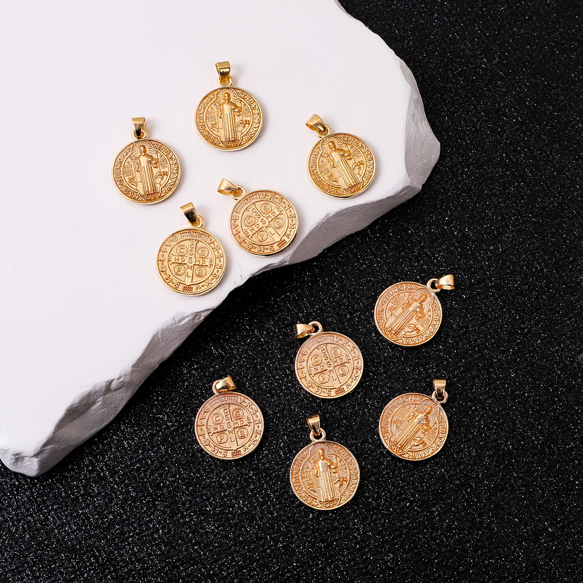 50 pcs Religious Set of multicolor Saint Benedict Medals Catholic   Gold Plated SB Medal Coin San Benito Favors Gifts