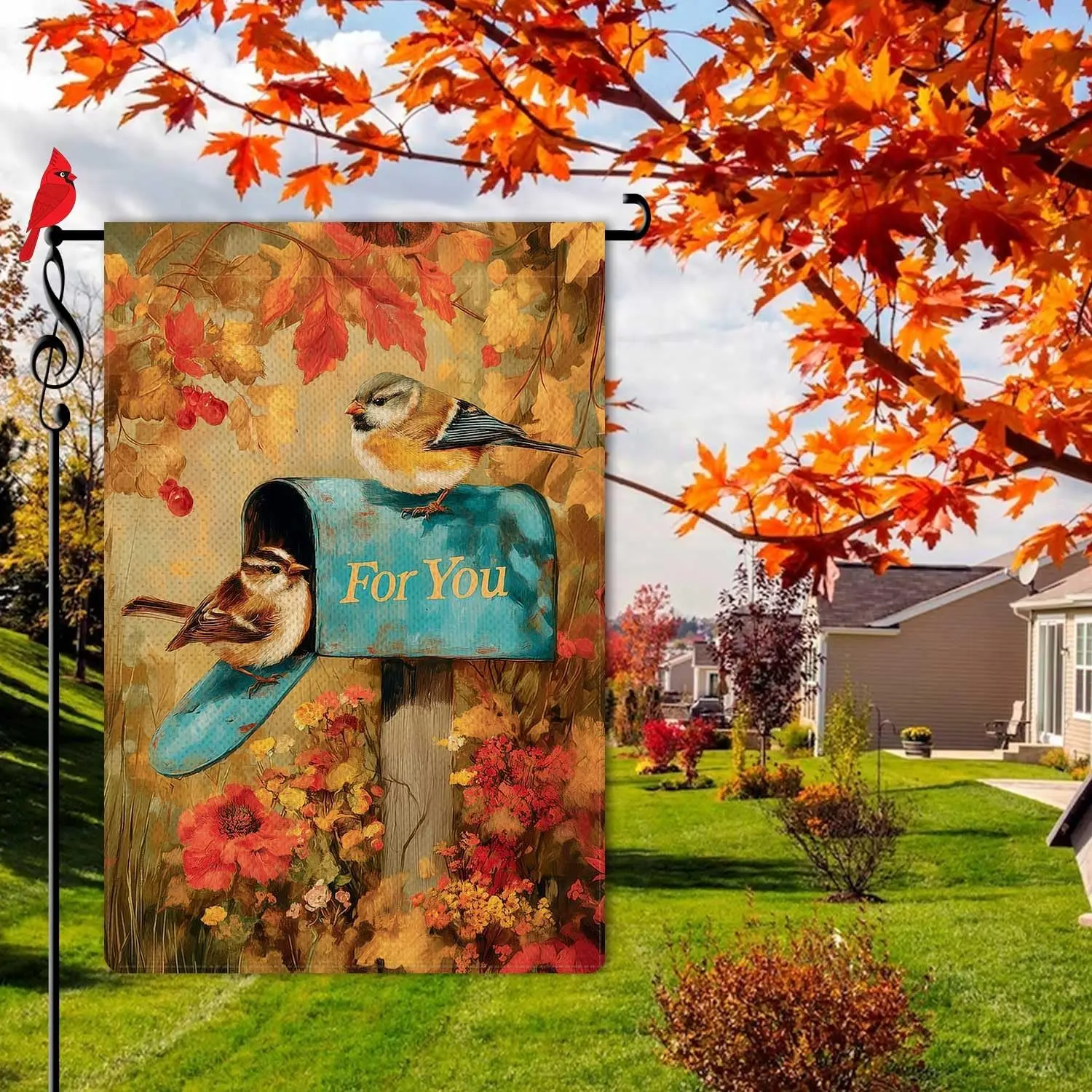 Fall Small Birds Garden Flag Autumn MailBox Small Flag for Outside Maple Leaf Burlap Double Sided Welcome Yard Lawn Decor 12 hhz