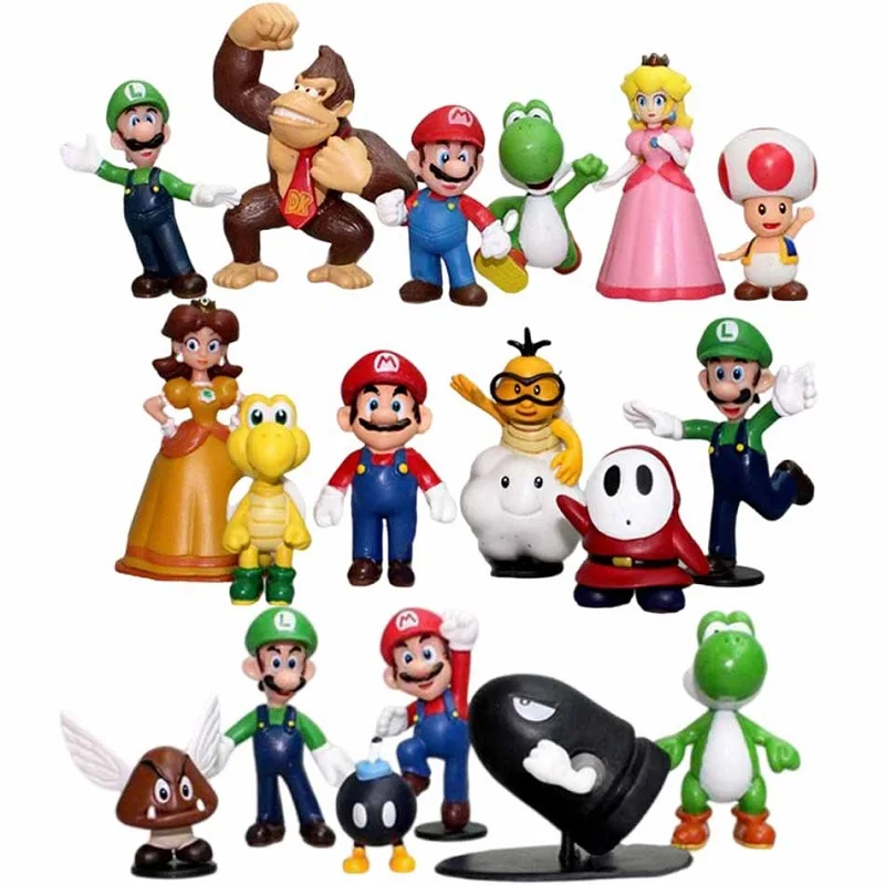 Super Mario Bros PVC Action Figure Toys Dolls Model Set Luigi Yoshi Donkey Kong Mushroom for kids Children's holiday gifts