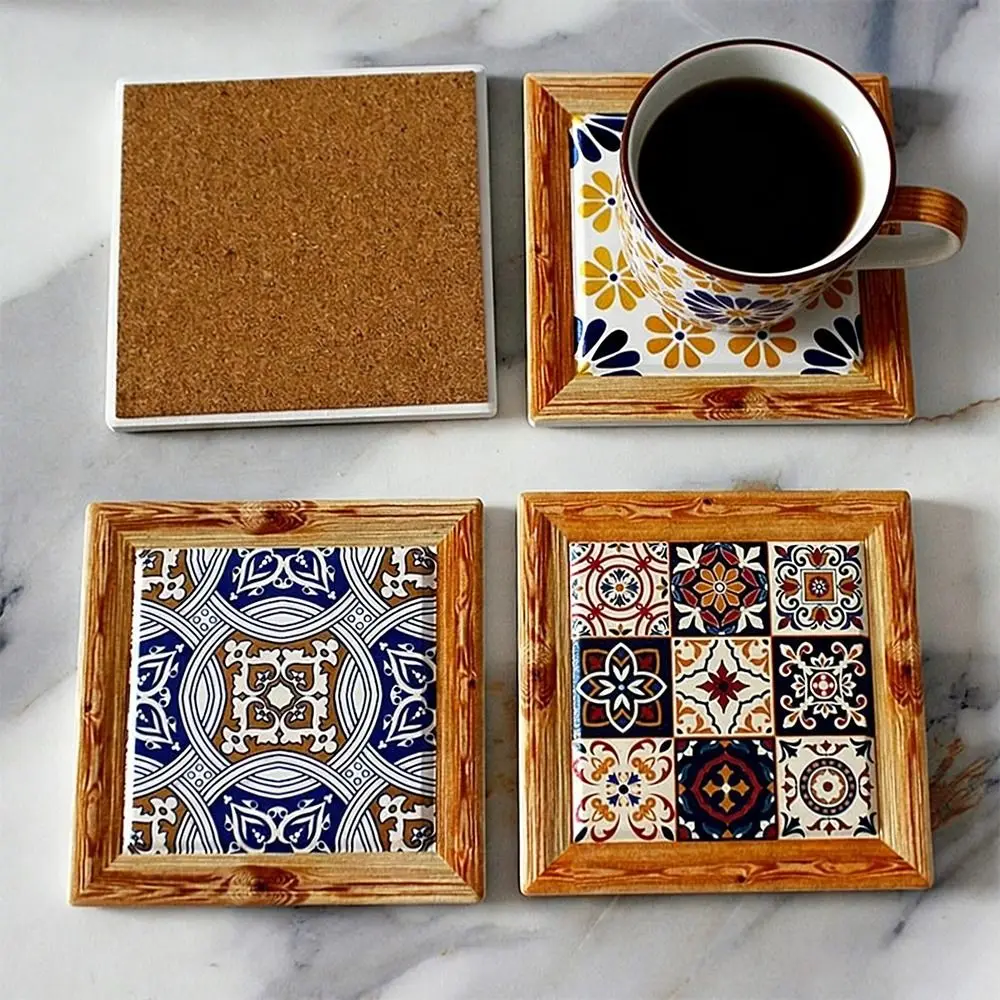 New Heat Resistant Bohemian Cup Coaster Floral Tile Square Coffee Coaster Nordic Retro Desktop Decor Mat Table Decoration Pads