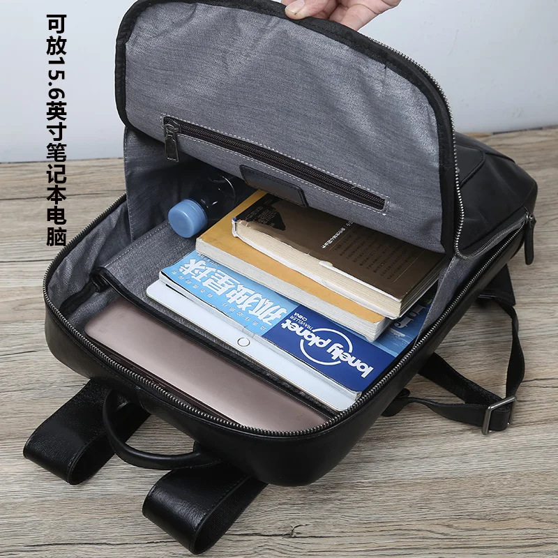 NZPJ Männer Leder Rucksack Natürliche Rindsleder Casual Computer Tasche Retro Hohe Kapazität Schule Tasche Trendy Männer Tasche Für 15,6 Zoll laptop – Detail 14