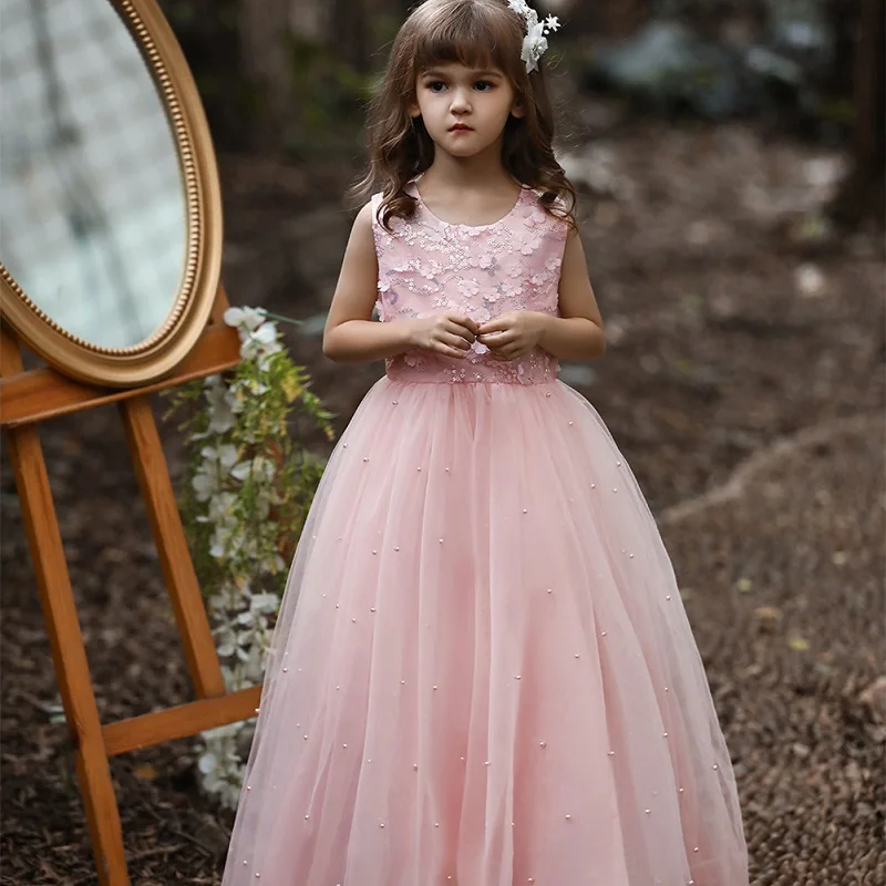 Crianças vestir high-end meninas vestido longo cetim arco inchado fio vestido de princesa flor menina vestido de festa de casamento adolescente roupas