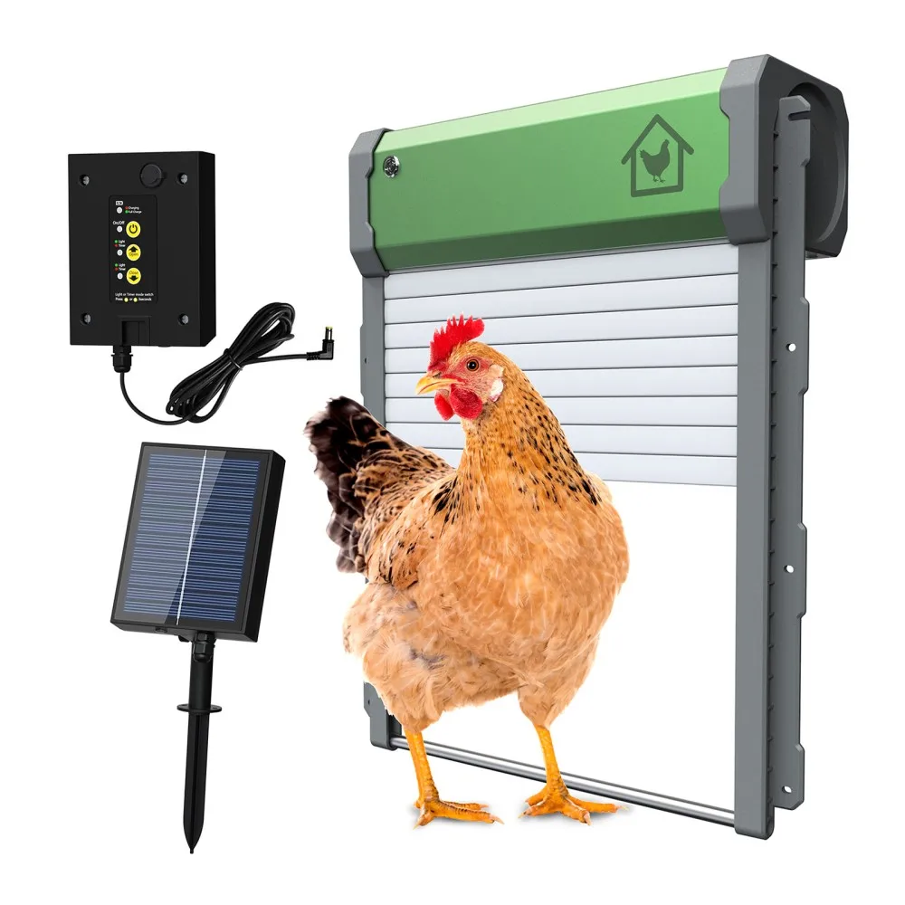 

Chicken Door Al Smart Anti-pinch Automatic Solar Powered Chicken Coop Door &Timer Light Sensor 30-40m Remote Control Manual Mode