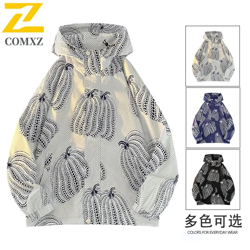 

COMXZ Men Jackets 2025 Hooded Trendy Brand Travel Walking Loose Comfortable Camping Outerwear Plus Size Cycling Fishing Coat