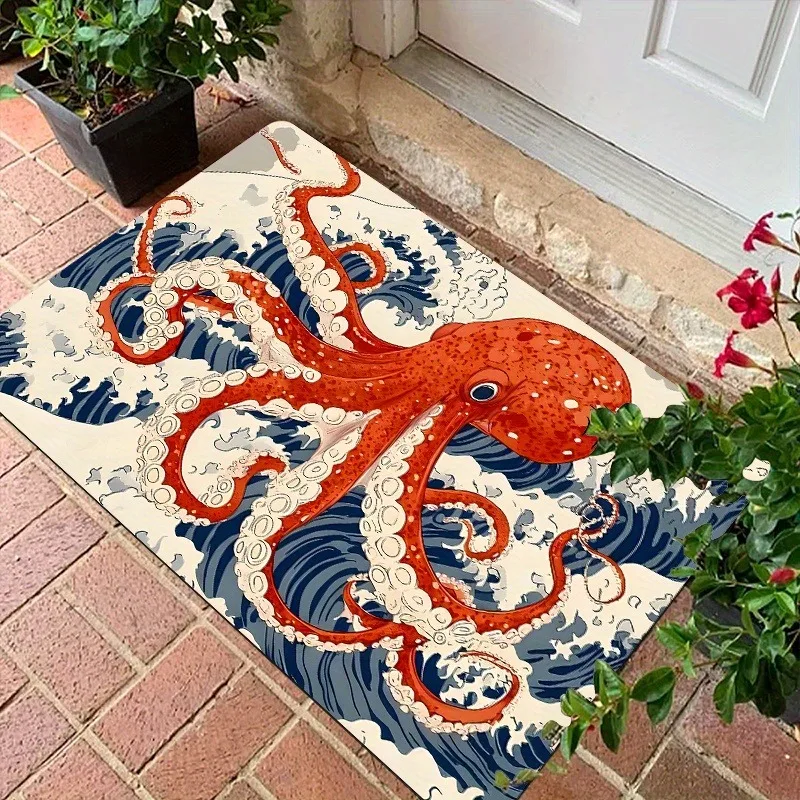 

1PC Octopus Pattern Kitchen Rugs Non-Slip Home Door Mats Pop design Bathroom Rug Bath Mat Carpet for Home Sink Laundry Decor