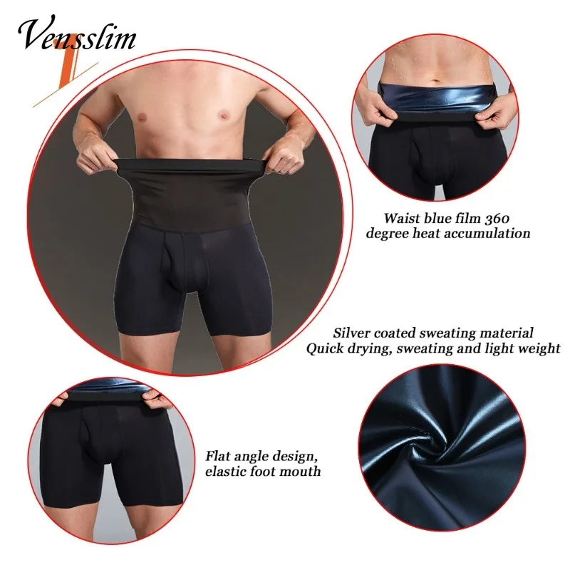 Compression Sauna Sweat Shorts Men Slimming Tummy Control Corset Weight Loss Fat Burner Waist Trainer Body Shaper Pants