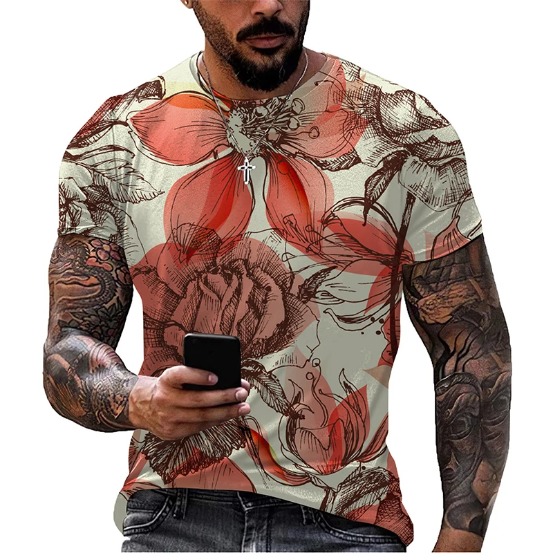 Flower Floral Plant 3D Print T-shirt Men Women Summer Short Sleeve T Shirts Oversized Harajuku Streetwear Tees Top Kids Clothing