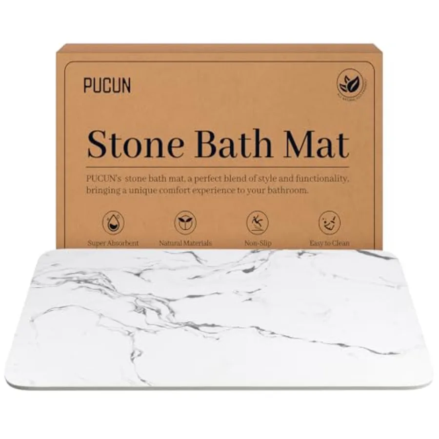 

Stone Bath Mat Diatomaceous Earth Non-Slip Shower Mat with Marble-Pattern Surface Diatomite Bath Stone Mat for Bathroom Floor -