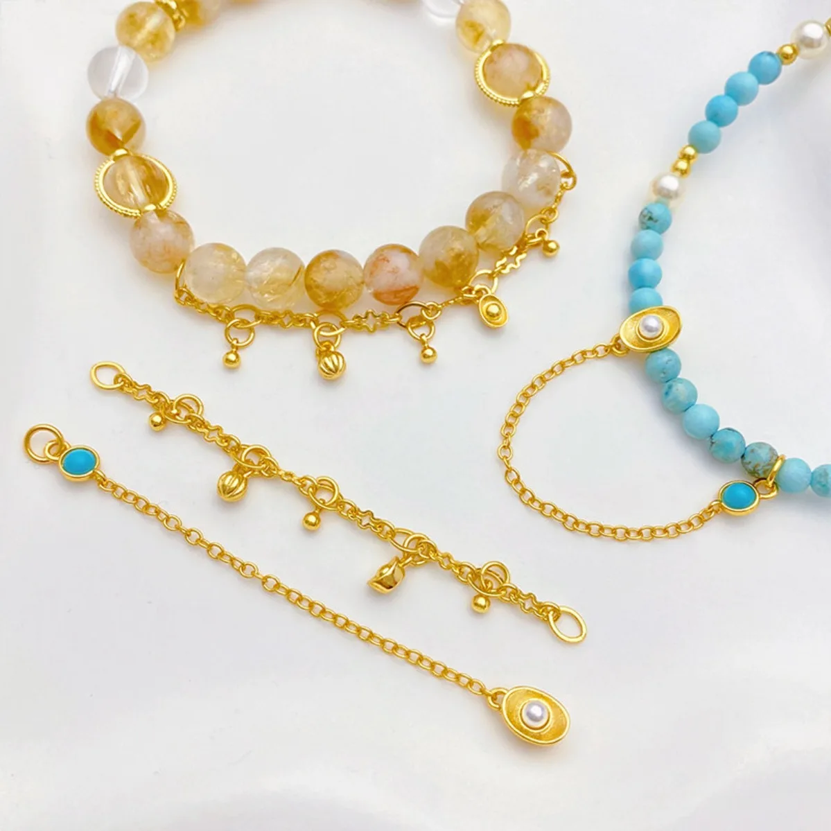 Gold Plated Turquoise Shell Pearl Pumpkin Ingot Half Chain DIY Bracelet Necklace Tail Dangle Chain Jewelry Supplies