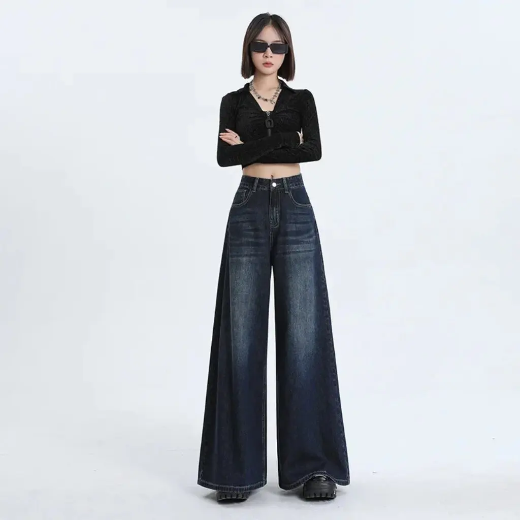 

High Waist Wide Leg Jeans for Women Loose Slimming Retro Meat Covering Hip Slimming Straight Pants