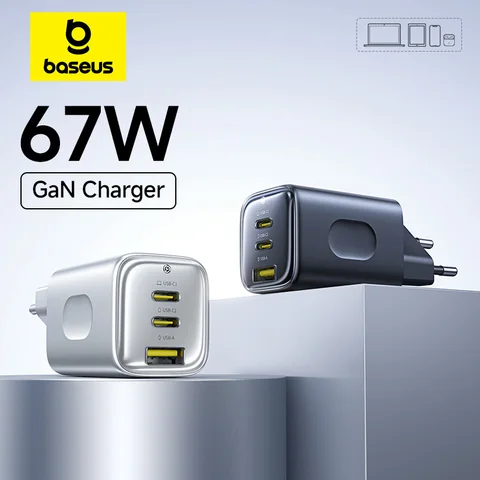 Baseus 67 Вт GaN Зарядное устройство Mini USB C Быстрое зарядное устройство для быстрой зарядки телефона Зарядное устройство для iPhone 17 16 Портативное дорожное зарядное устройство для ноутбуков