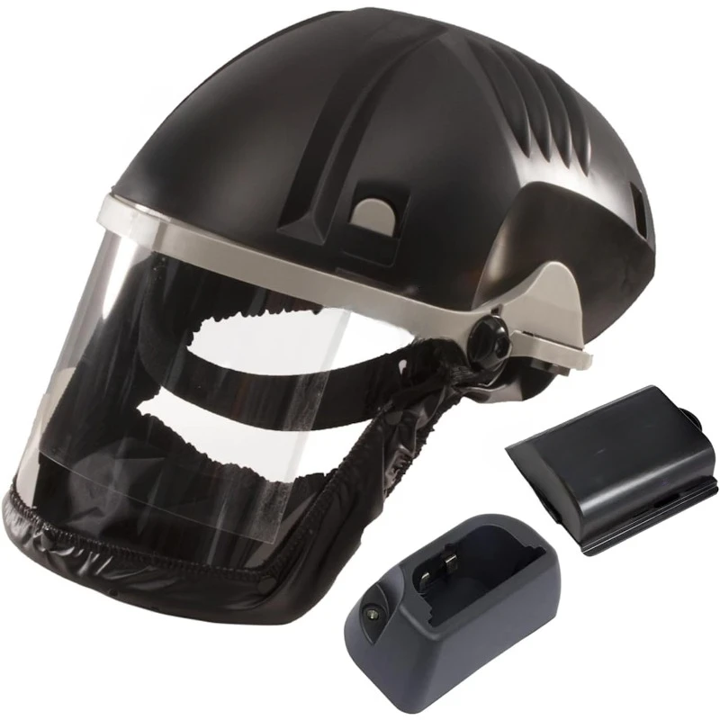 Pro Respirator & Face Shield Bundle with Additional Battery Charging Cradle & 8-Hour Rechargeable Battery, AIR/PRO/D6, Black