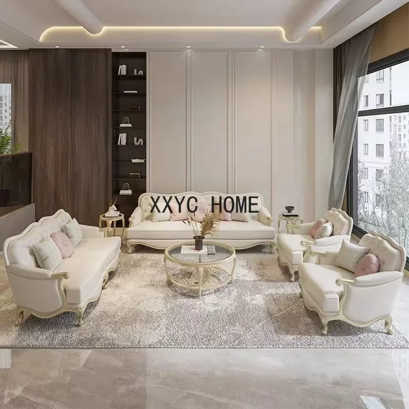

American Light Luxury Solid Wood Sofa Large and Small Apartment Type Living Room Modern Minimalist Leather Sofa