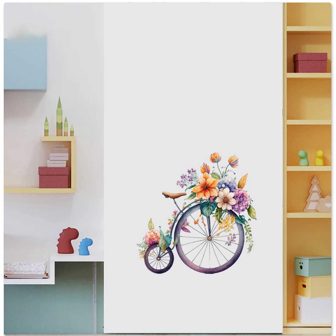 Three Ratels Q22 Romantic Flower Bike  Art wall stickers for home decoration