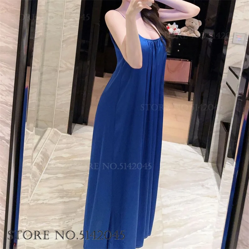 SEXY Backless Long Nightgown Sleepwear Summer New Suspender Nightdress Women's Lingerie Ice Silk Nightie Home Dress Loungewear view 5