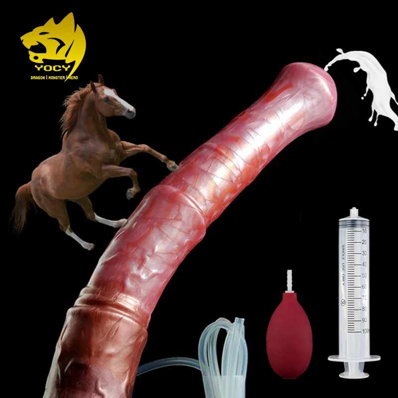 YOCY Long Horse Dildo 10.8 inch Insertable Animal Penis Ejaculating Anal Stimulator Animal Penis Sex Toy For Women Men