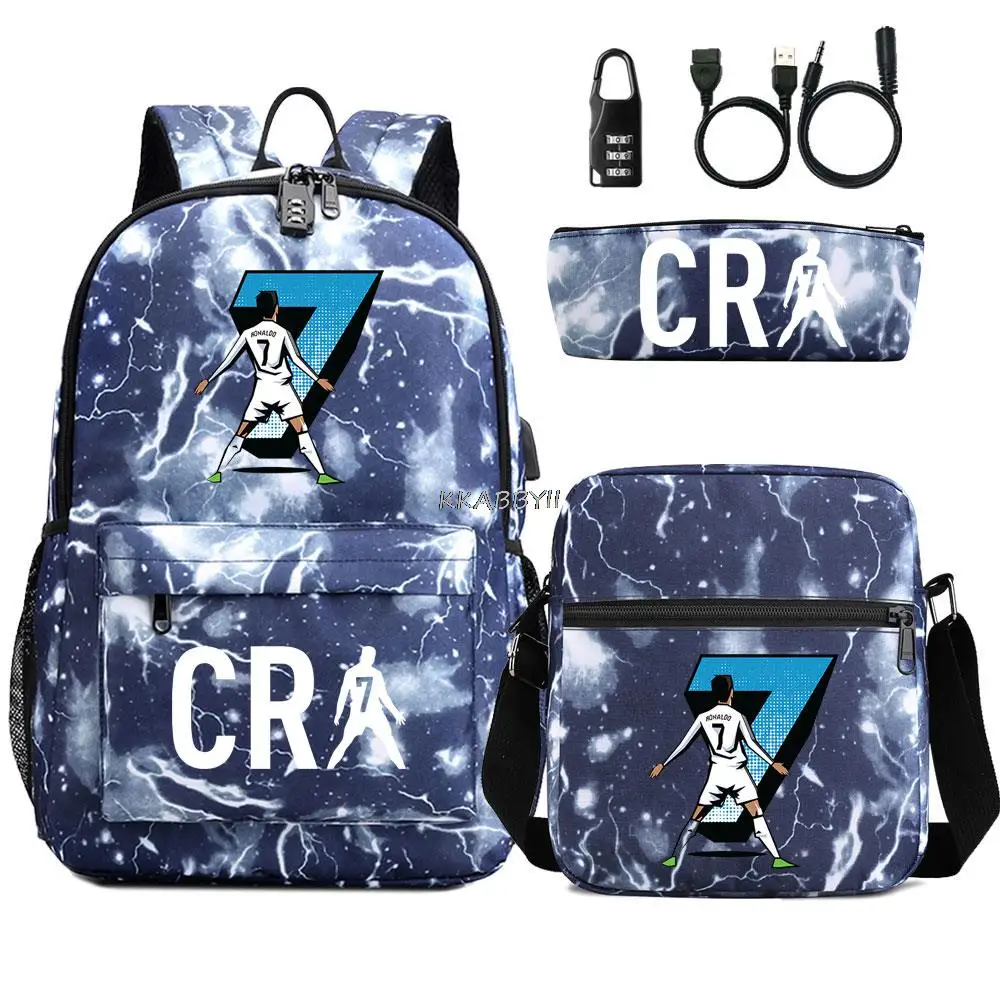 Mochila para ordenador portátil CR7 para hombre y mujer, Bolsa Escolar ligera, resistente al agua, con cerradura an-ti, para viaje y Deportes