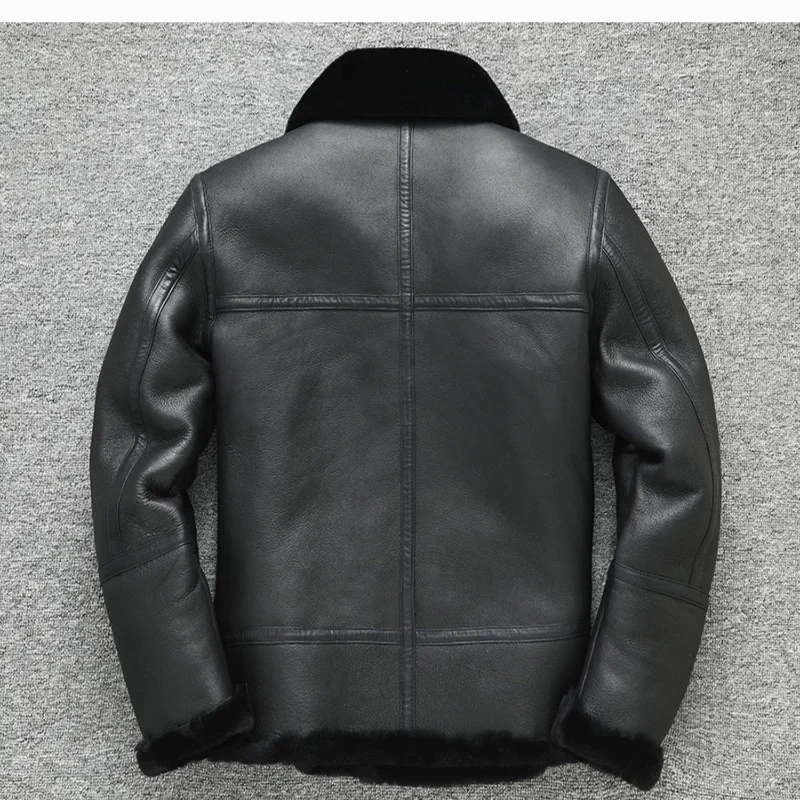 Jacket Real Leather Men Original Eco-Fur Sheepskin Male Flight Suit Lapel Short Fur Leather Coat Winter New Style Large Size FCY