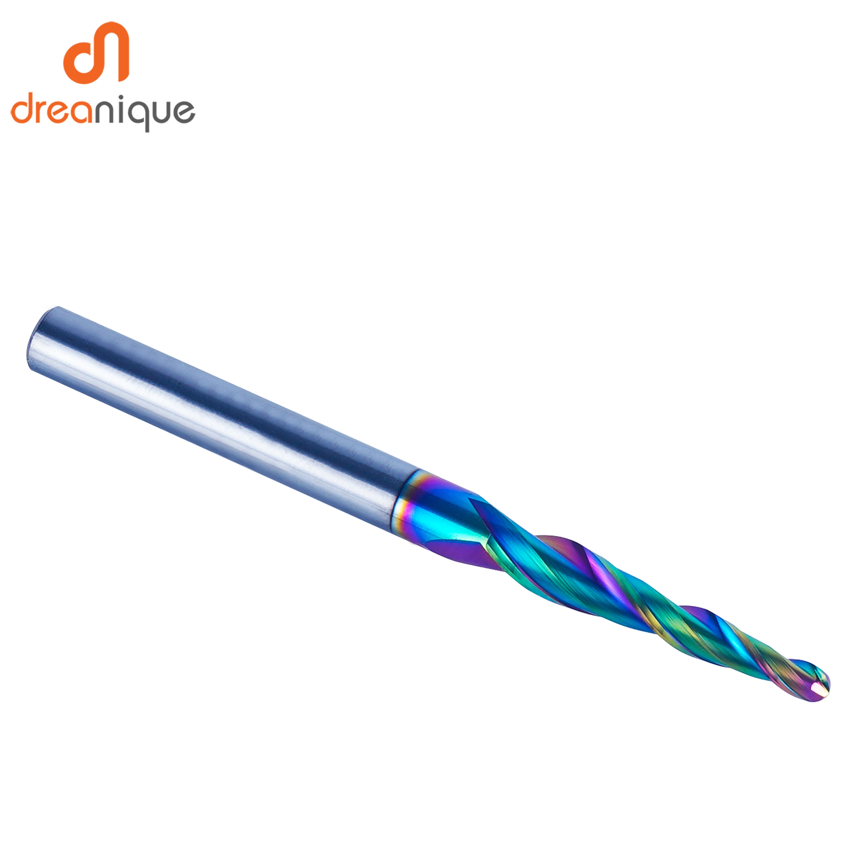 Dreanique, 1 pieza, fresa de extremo de carburo sólido con punta de bola cónica en espiral recubierta DLC, vástago de 6mm, broca enrutadora de 2 flautas para Metal y madera