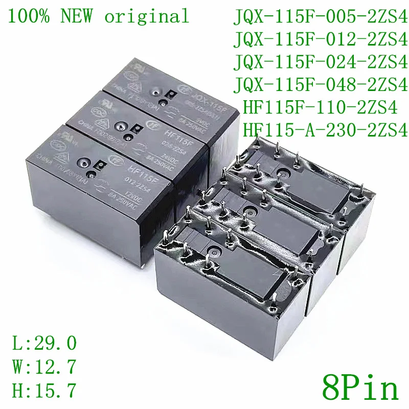 10PCS Relays JQX-115F-005 012 024 048 2ZS4 8A 250V ac 8Pin HF115F-110-2ZS4 JQX DC5V 12V 24V 48V 110V 230V HF115-A-230-2ZS4