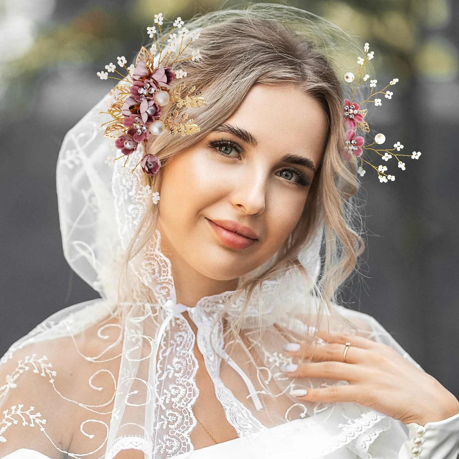 

1 set Pearl Comb Hair Clip Bridal Side Combs U Shaped Pins Wedding Flower Rhinestone Hair Accessories For Holding Back Slide Bun