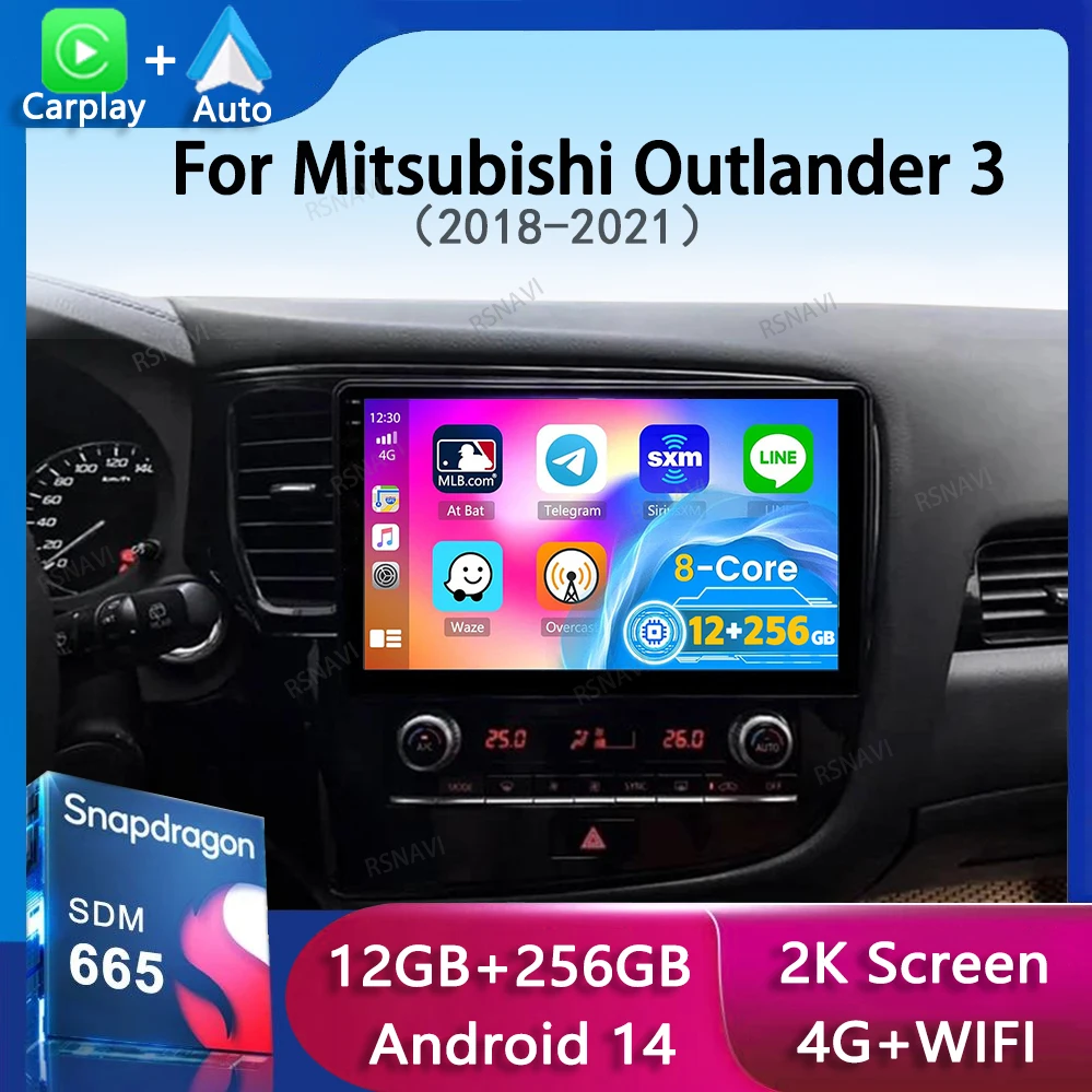 Android 14 Carplay Car Radio For Mitsubishi Outlander 3 GF0W 2018-2021 2din Multimidia Video Player Navigation Head Unit Stereo