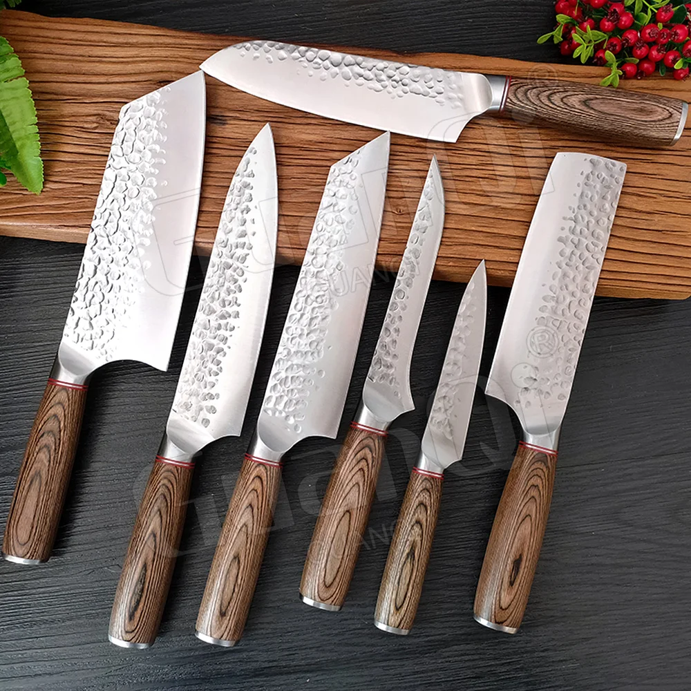 1-7PCS Kitchen Knives Set Meat Cleaver Chef Knives Stainless Steel Santoku Fruit Vegetable Paring Utility Slicing Knives