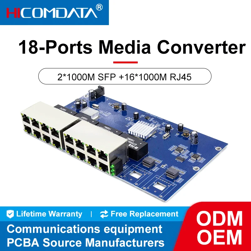 

HICOMDATA Fiber Network Switch Pcb Desktop Gigabit 1000mbps 16 Rj45 2 Sfp 10/100/1000 Optic Siwtch PCBA