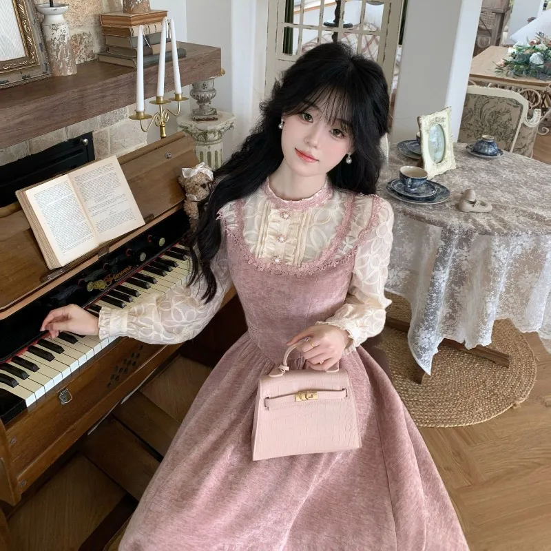 Nouvelle Robe Longue de Soirée Chic Style Palais pour Femme, Effet Deux Pièces Vintage Français, Amincissante et Élégante, Collection Printemps 2026