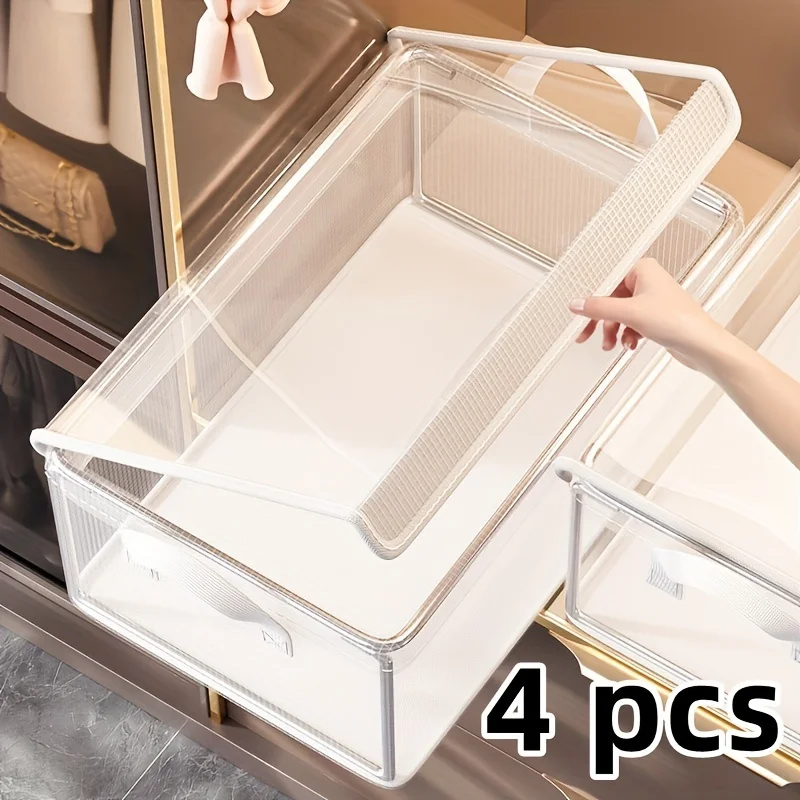 

Customizable 4PCS Large PVC Storage Box with Lid - Collapsible Dustproof Clothes and Pants Organizer - Perfect for Home