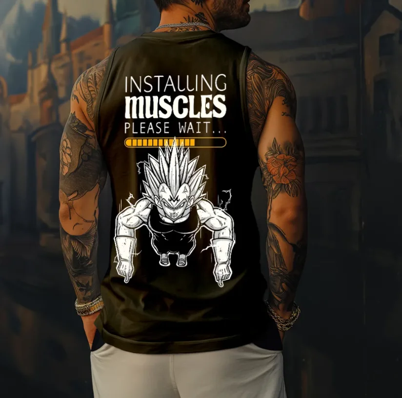 

Men's sleeveless vest with Dragon Ball character prints, retro anime, street wear, daily wear, gym vest