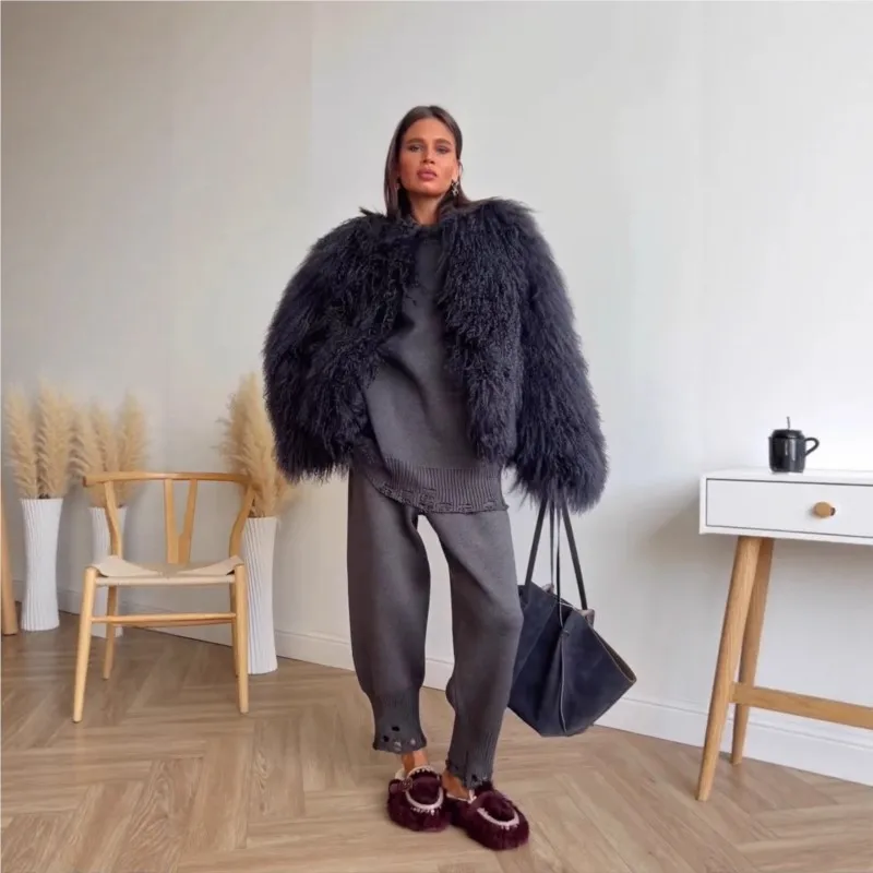 

Thickened artificial fur mixed coat women's plush overcoat