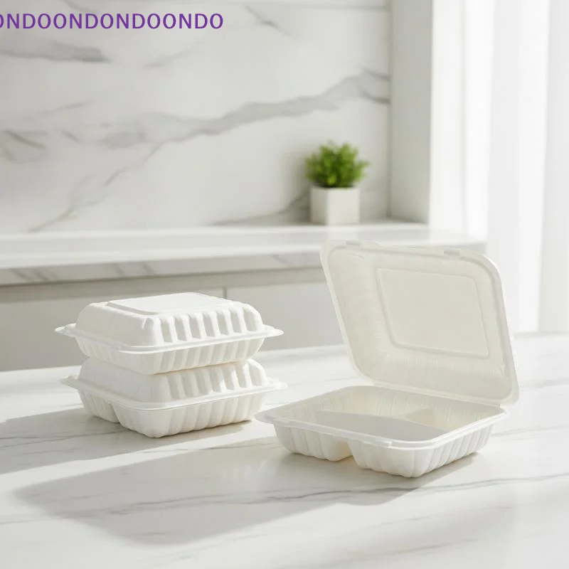 5Pcs Disposable Clamshell Food Container 3 Compartment Lunch Box Leakproof Microwavable Takeaway Box For Restaurant Meal Prep