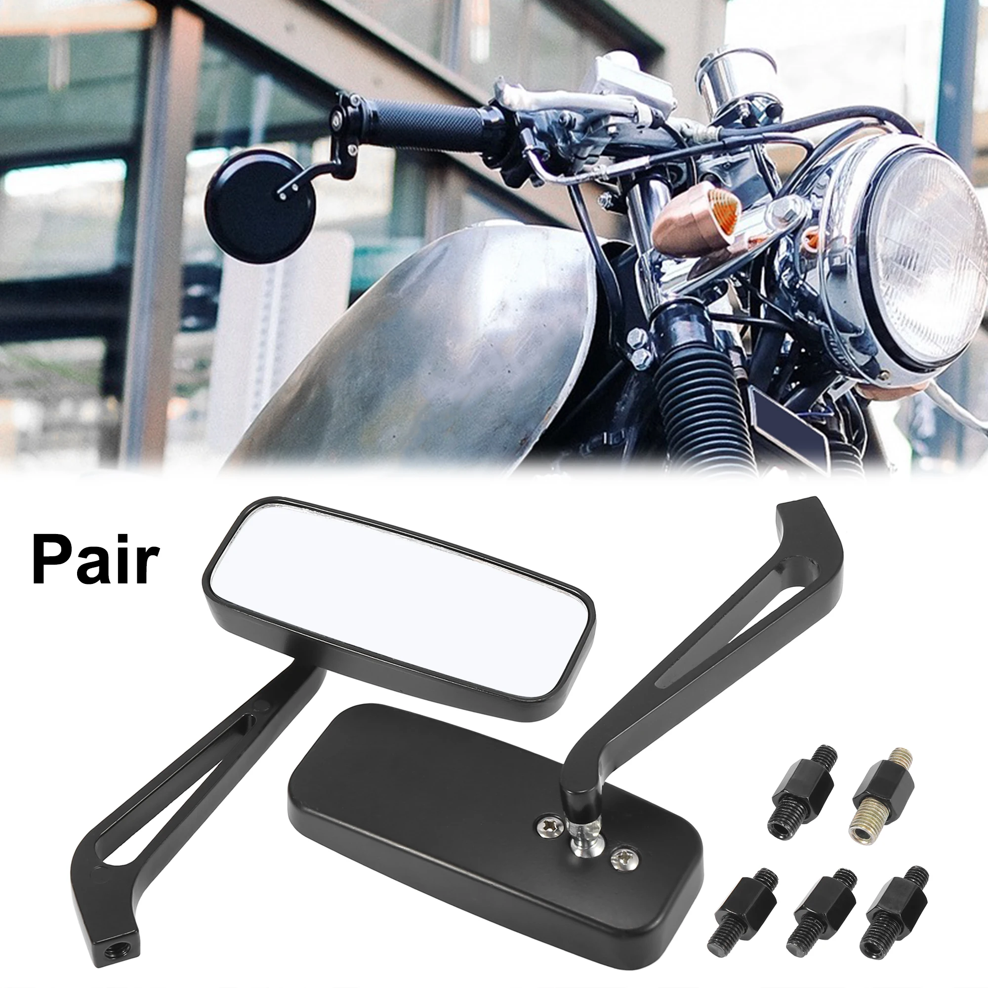 

Motoforti 2pcs/Pair Universal 4.5"x1.7" Motorcycle Rearview Mirrors Bar End Side Clear Mirror Black Rear View Mirror