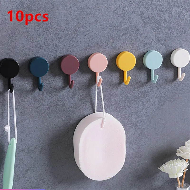 10Pcs Strong Self adhesiveHook Kitchen Bathroom Hook non-marking Kitchen Hook Household Wall Hanging Door Hook Multifunctional