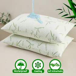 2pcs Waterproof Bamboo Pillowcases (Without Core), Cooling & Soft & Anti-bacterial Pillow Protectors With Zipper Knitted Pillow