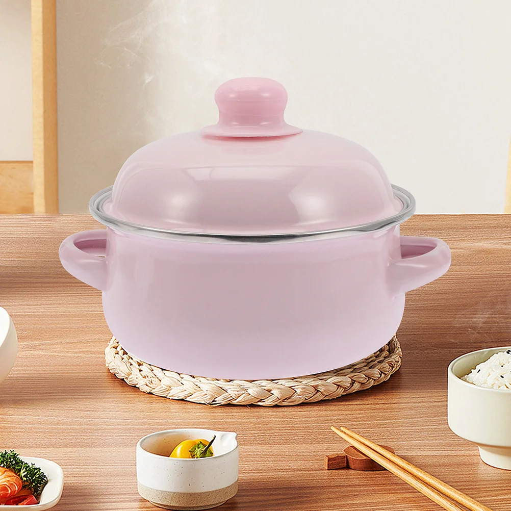 

Эмалированная кастрюля в стиле ретро, утолщенный дизайн, костюм с двумя ручками, семейная кастрюля для суп, рагу, кастрюля с крышкой для приготовления пищи