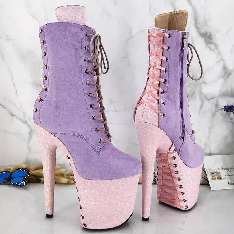 

New 20CM/8inches Suede Upper Modern Sexy Nightclub Pole Dance Shoes High Heel Platform Women's Ankle Boots 145