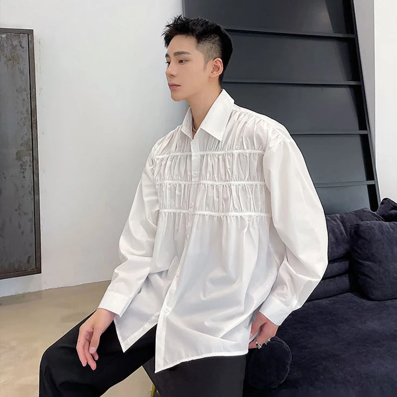 LUZHEN 2026 Spring New Original Pleated Design Long Sleeve Shirts Men's Elegant Temperament Niche Loose Casual Male Tops JY6397