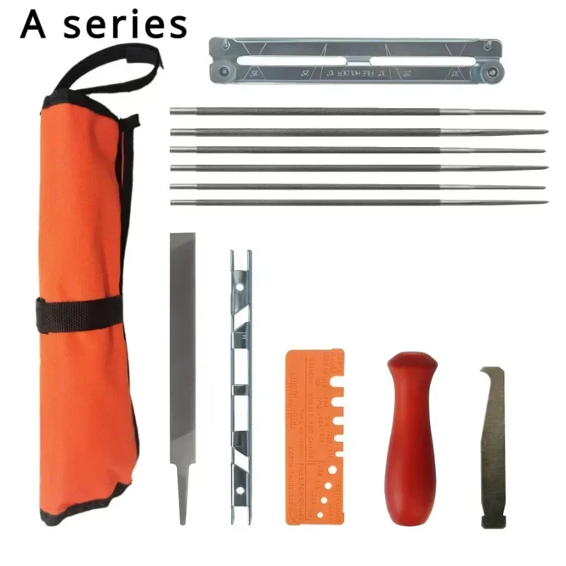 13Pcs Set Professional Chainsaw Chain Sharpening Kit Tool Hardwood Handle Round/Flat File Guide Bar File Sharpener chainsaw jig