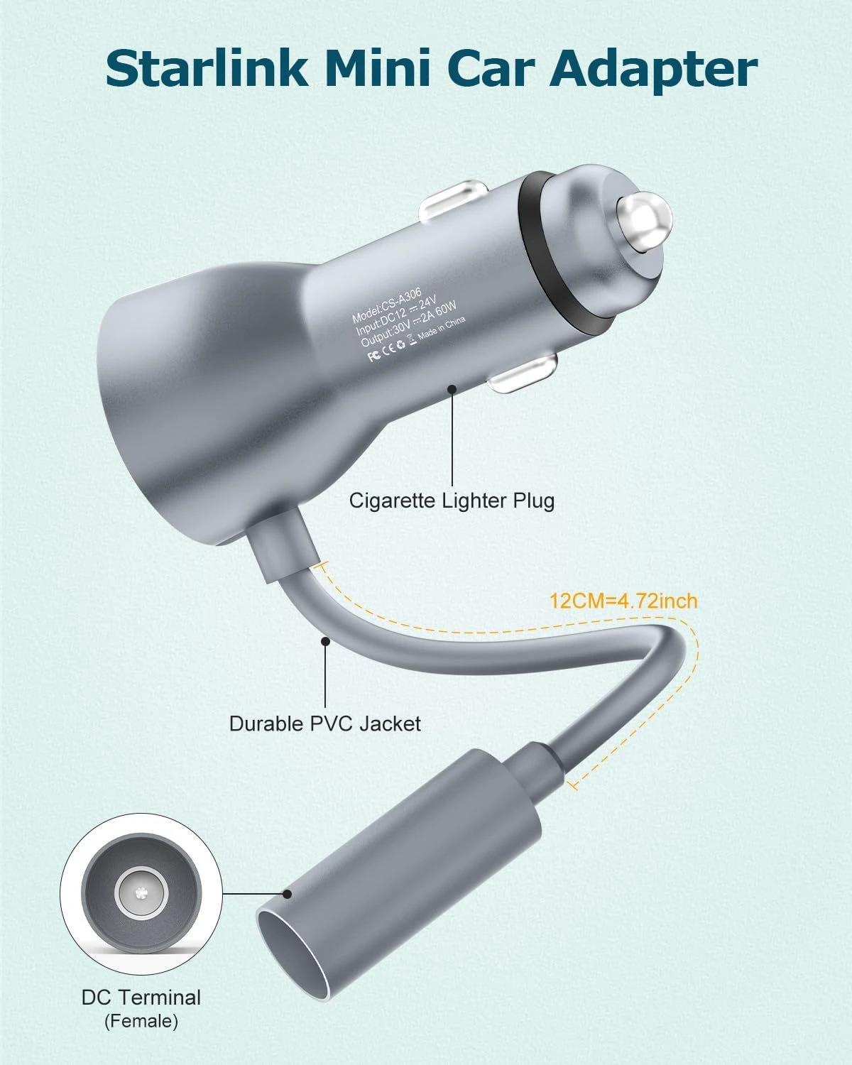 ل Starlink Mini DC تمديد كابل 12 فولت إلى 30 فولت تصعيد محول الطاقة مهايئ شاحن سيارة ولاعة السجائر محول التخييم