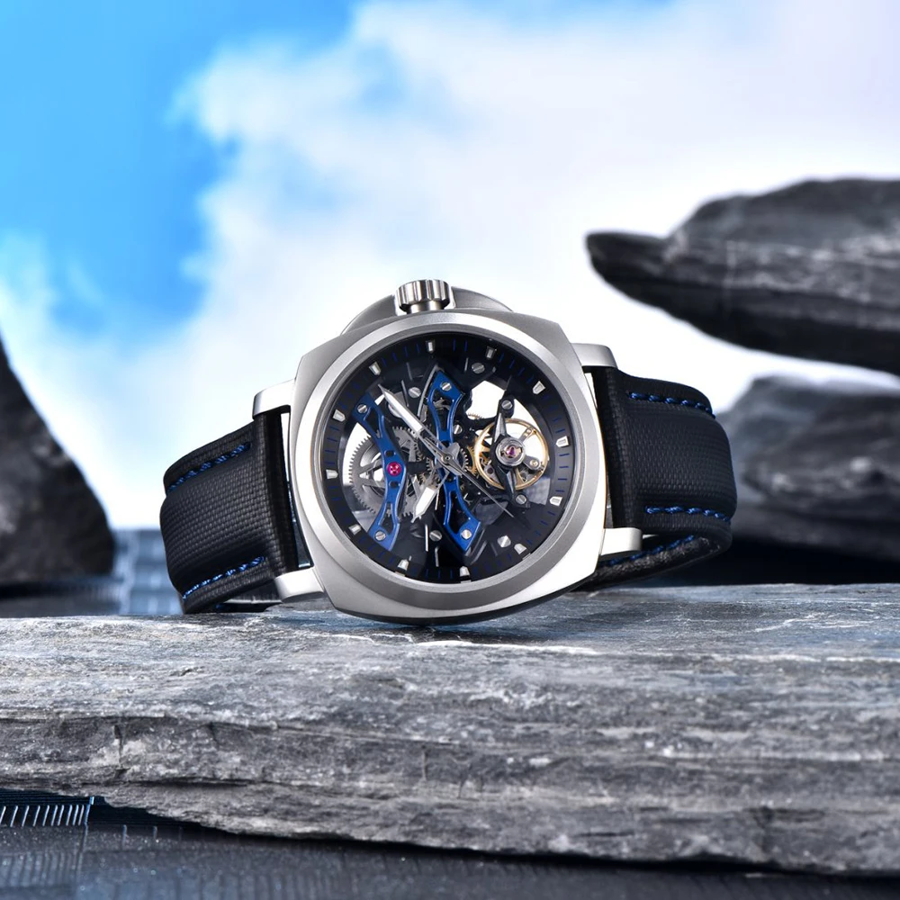 PAGANI DESIGN Orologio sportivo meccanico automatico da uomo Orologio da uomo quadrato in pelle di moda impermeabile luminoso regalo per festival + scatola