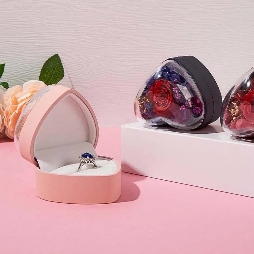 

Composite Paper Heart Ring Box Rose Three-dimensional Ring Display Case Acrylic Earring Storage Jewelry Organizer